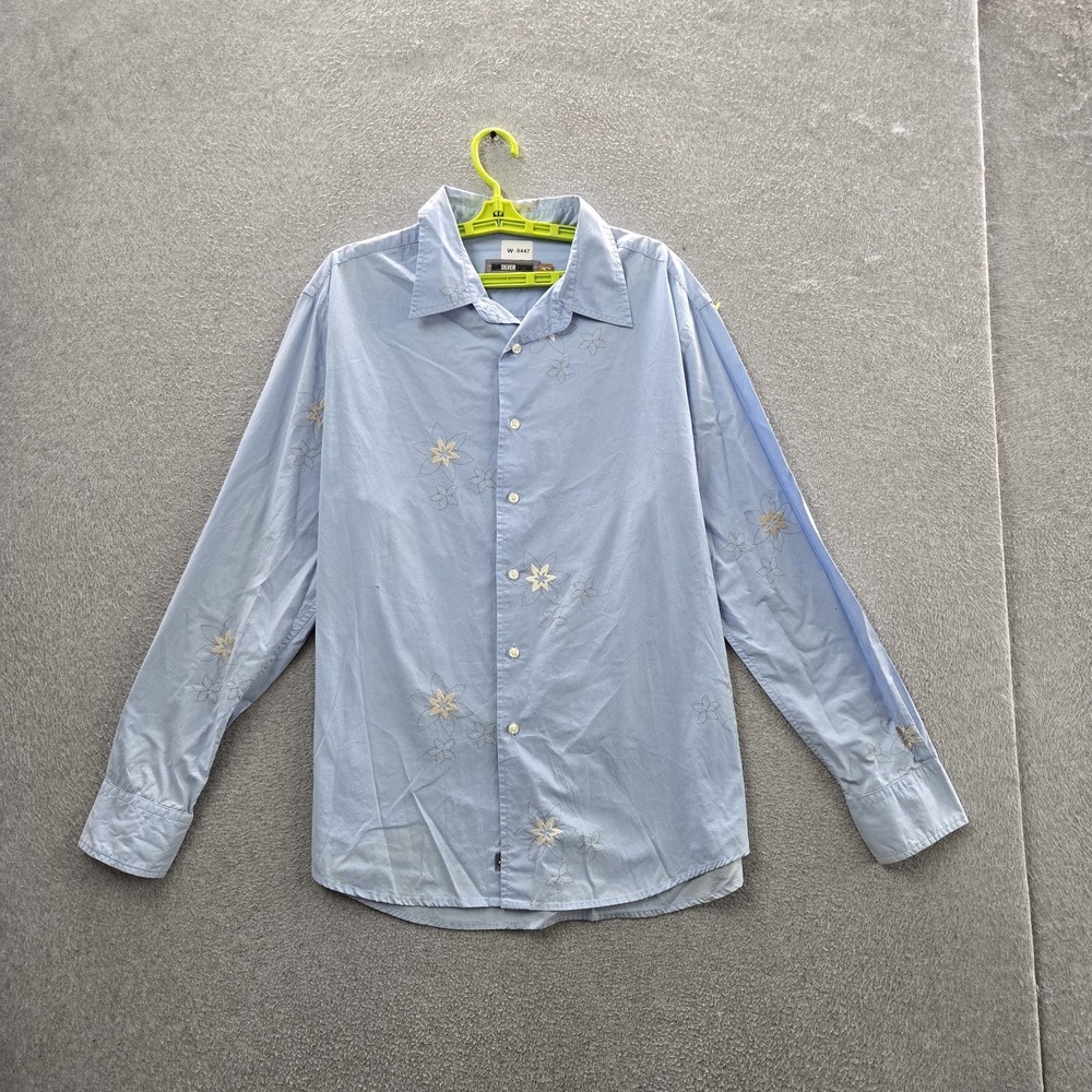 Quiksilver Edition Men Button Up Shirt XL Light Blue Embroidered Floral